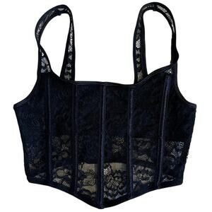 Charlotte Russe Y2K Floral Black Lace Square Neck Whimsy Goth Corset Top XS